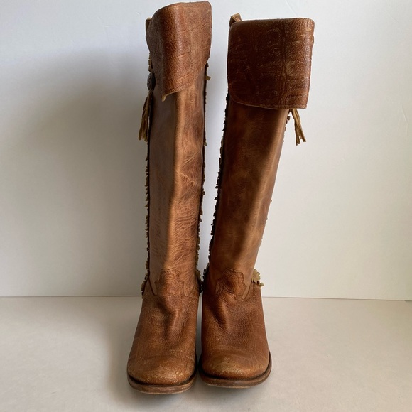 Corral Tall Boots Indie Bohemian Boho Chic Western Fringe Brown Leather 7.5 - Picture 4 of 16